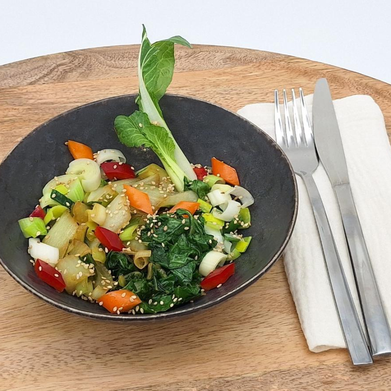 Pak Choi mit Lauch und Sojasauce