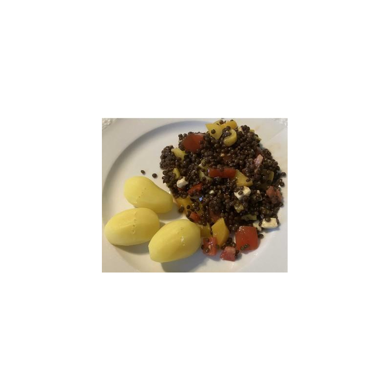 Belugalinsensalat mit Pfirsich